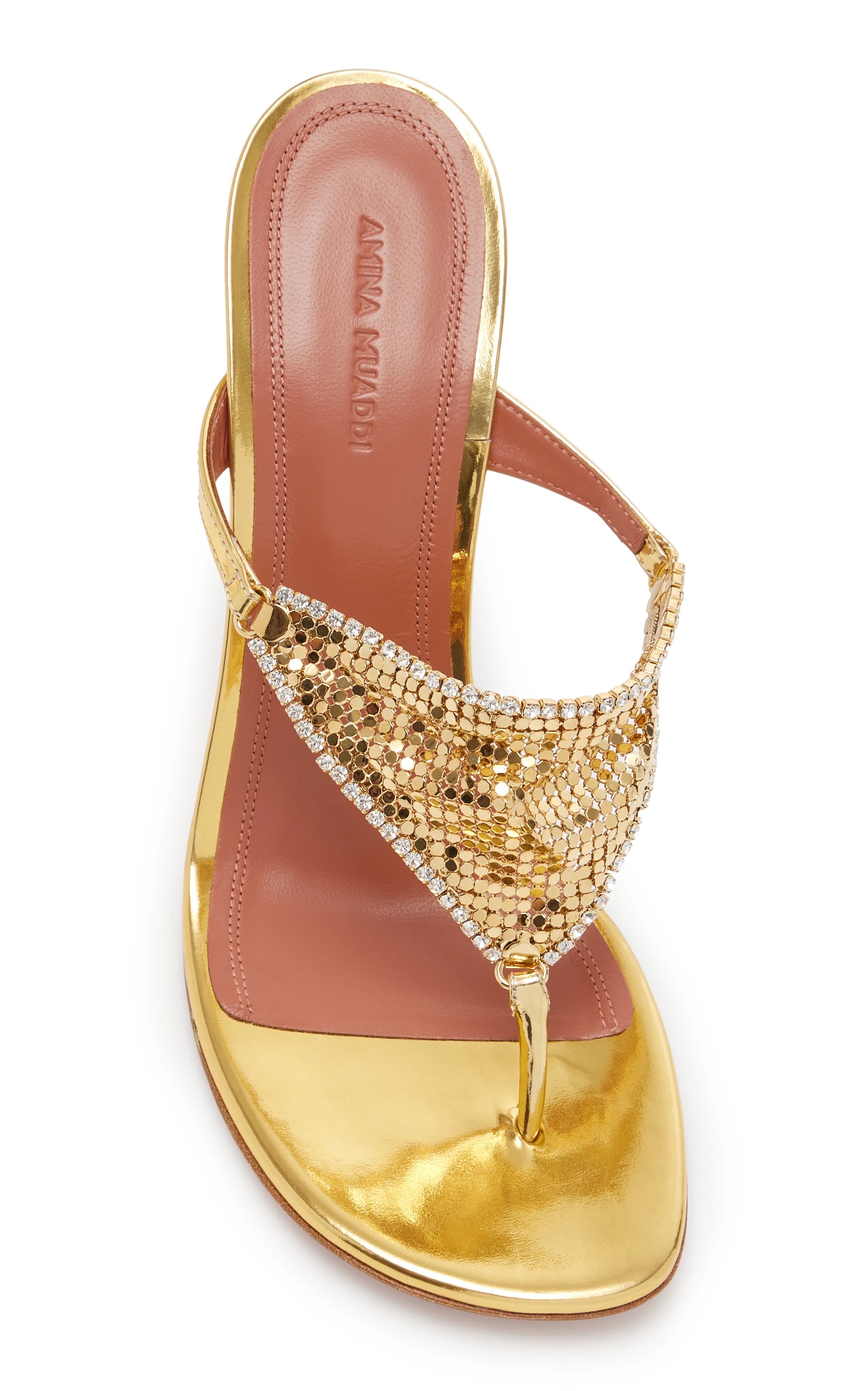 Amina Muaddi Xenia Crystal Metallic Leather Sandals