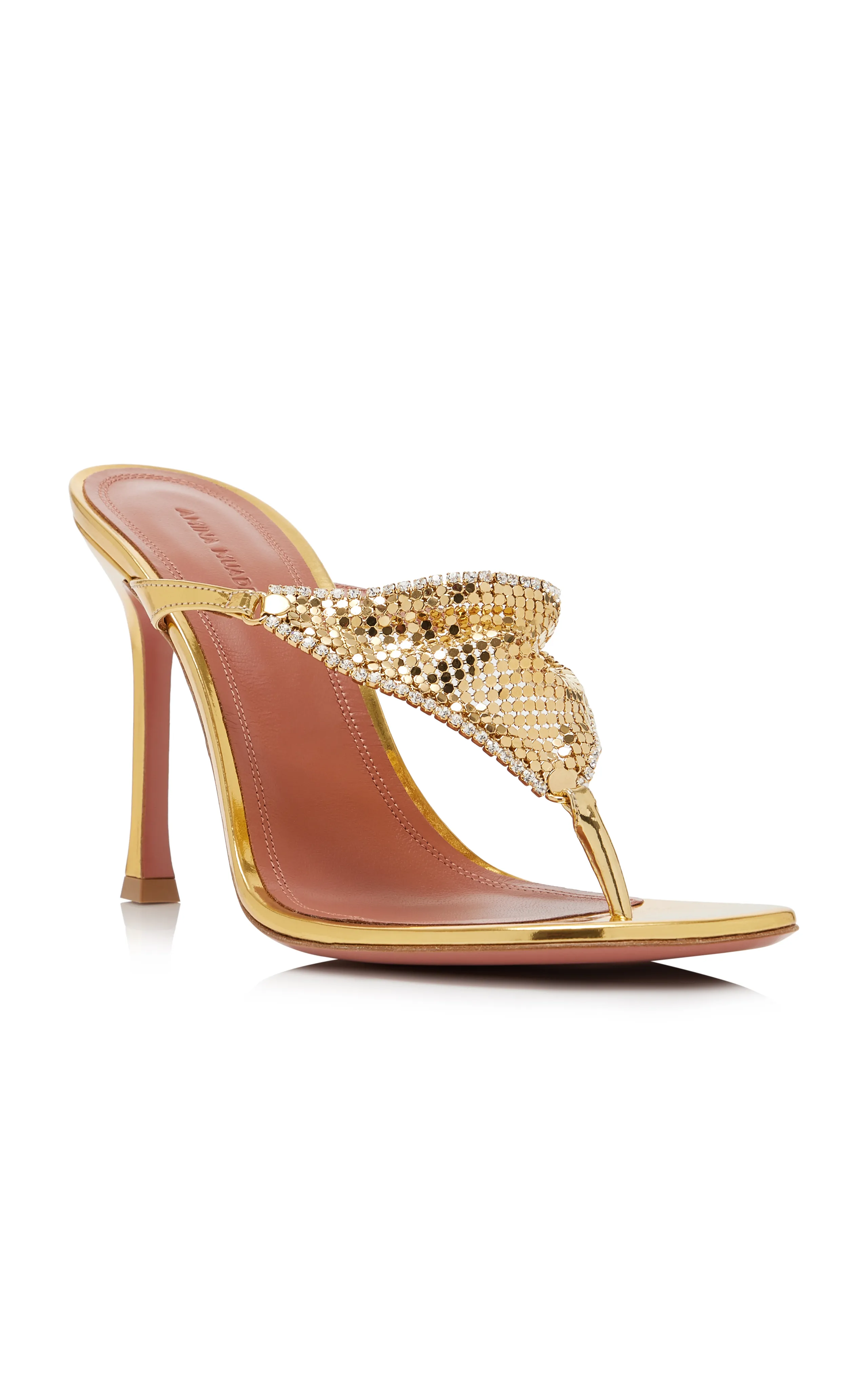 Amina Muaddi Xenia Crystal Metallic Leather Sandals