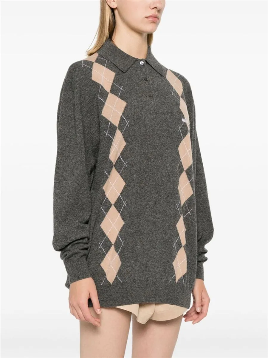 ARGYLE-KNIT CASHMERE POLO JUMPER