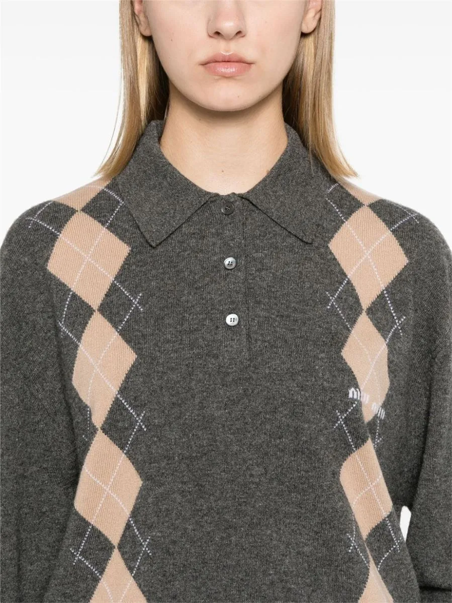 ARGYLE-KNIT CASHMERE POLO JUMPER