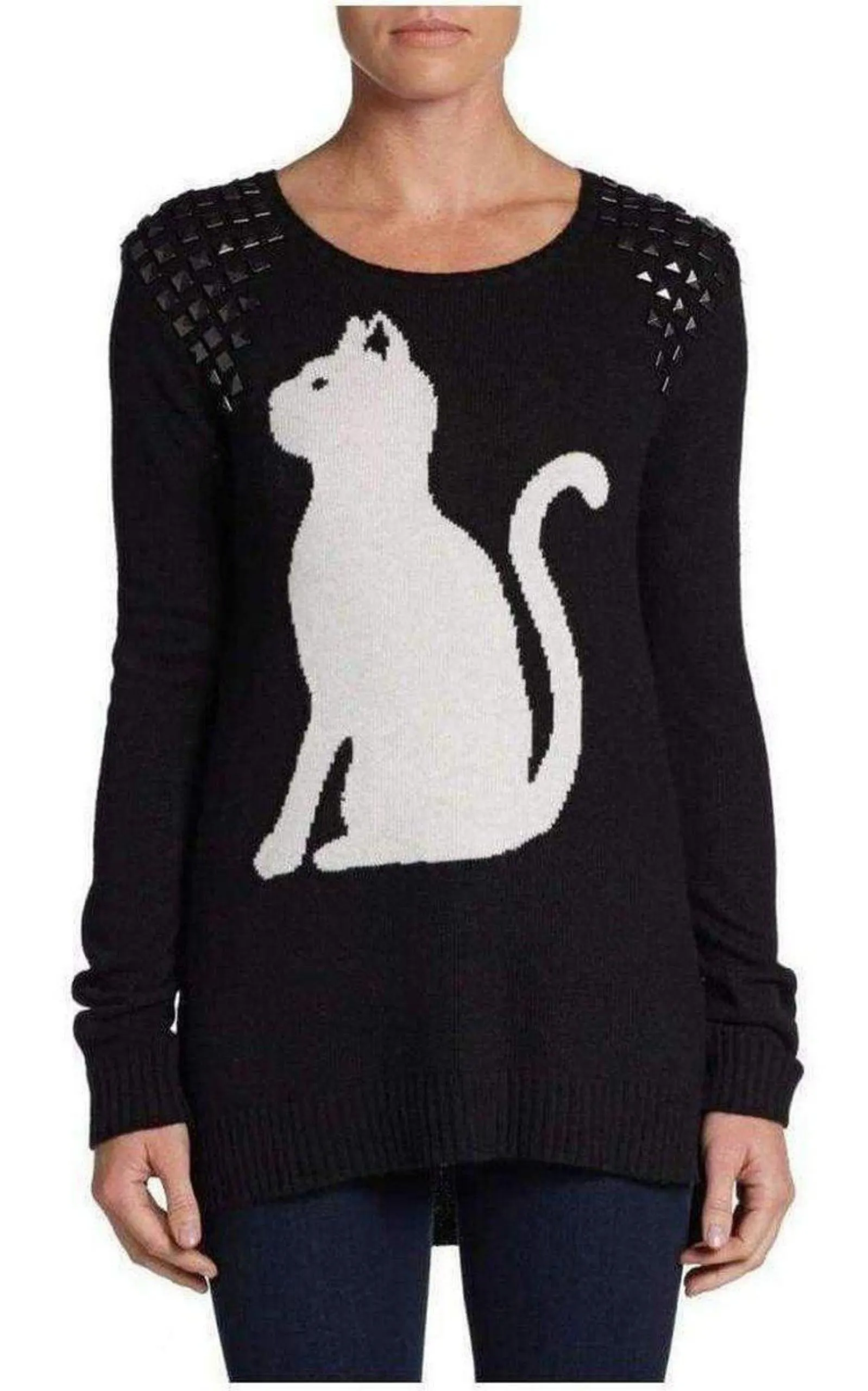 BCBG MAXAZRIA  |Keri Intarsia Studded Cashmere Blend Pullover