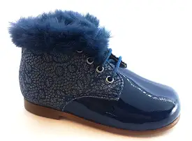 Beberlis Petroleo Blue Patent Fur Baby Bootie