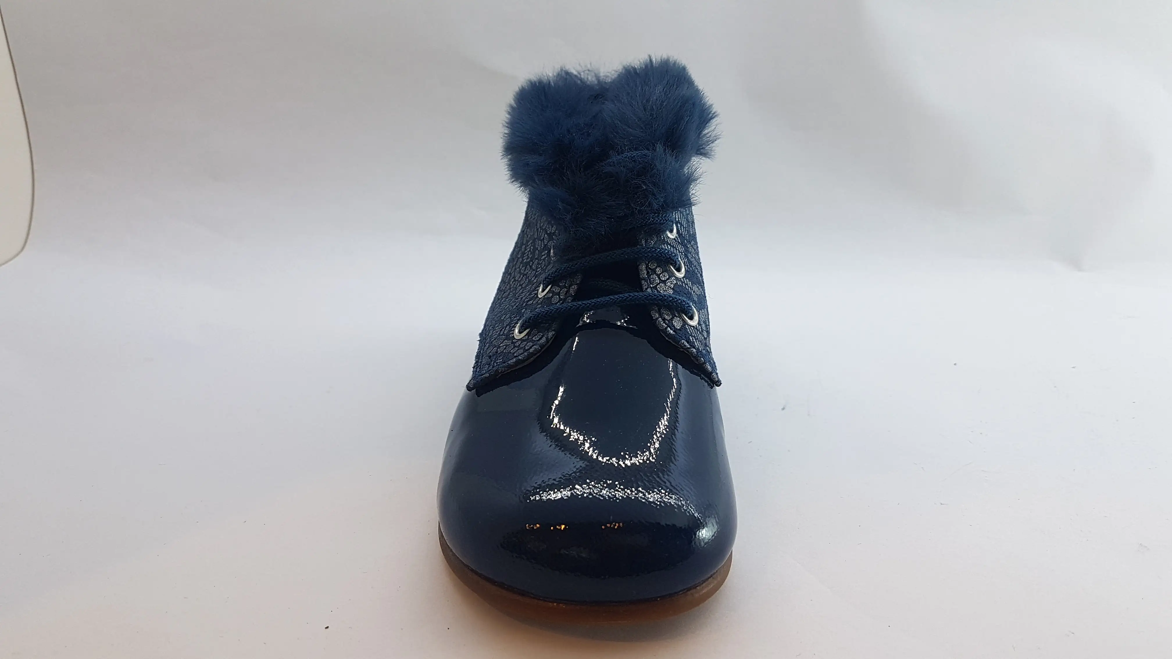 Beberlis Petroleo Blue Patent Fur Baby Bootie