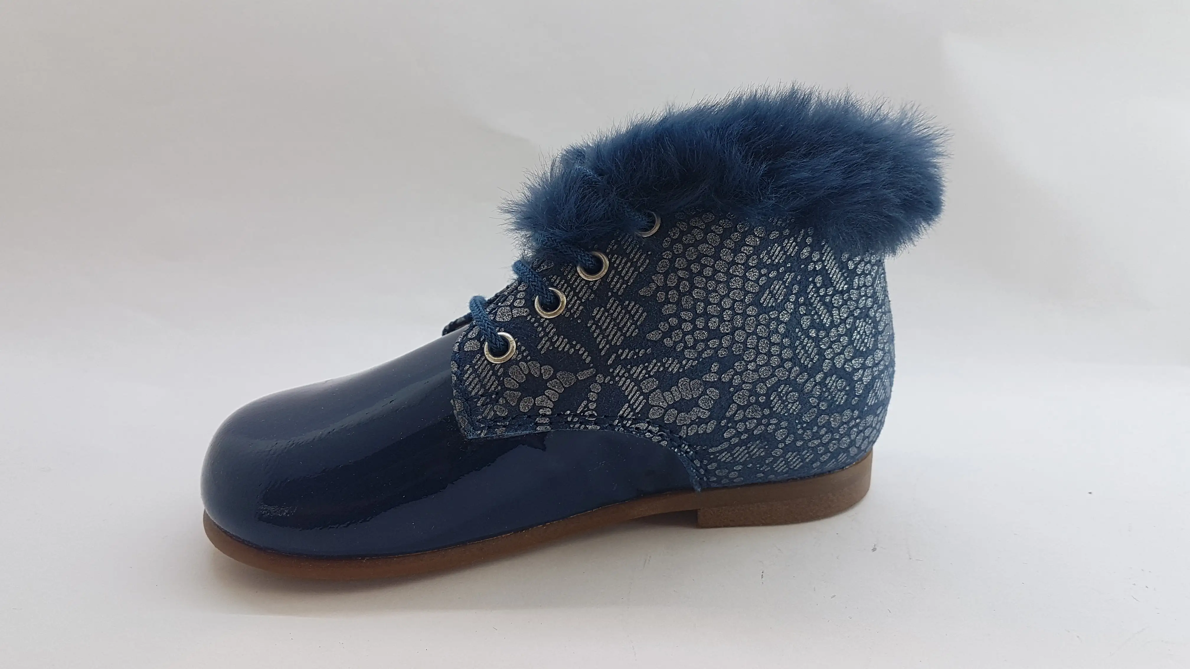 Beberlis Petroleo Blue Patent Fur Baby Bootie