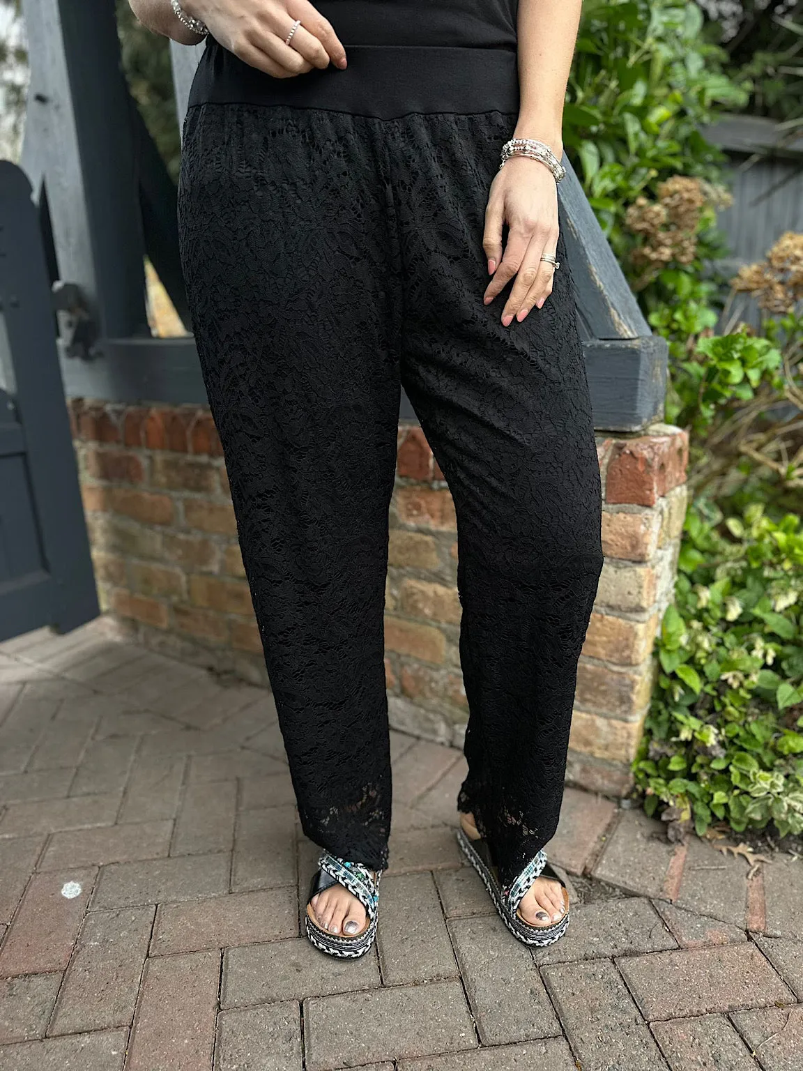 Black Lined Lace Trousers