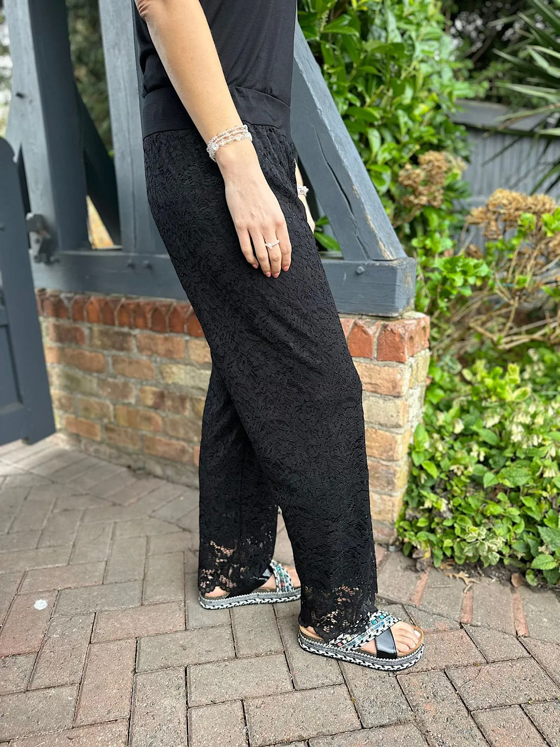 Black Lined Lace Trousers