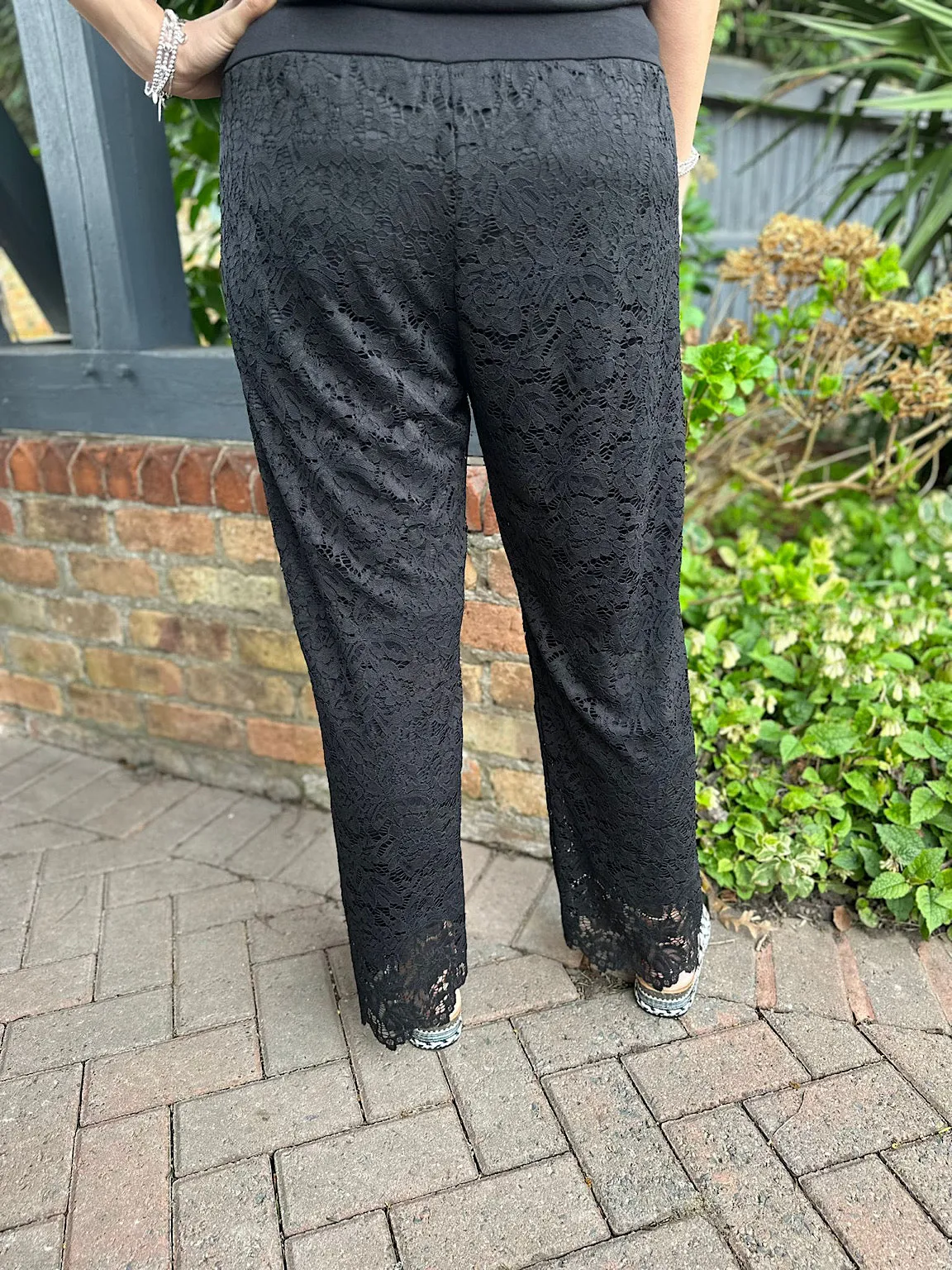 Black Lined Lace Trousers