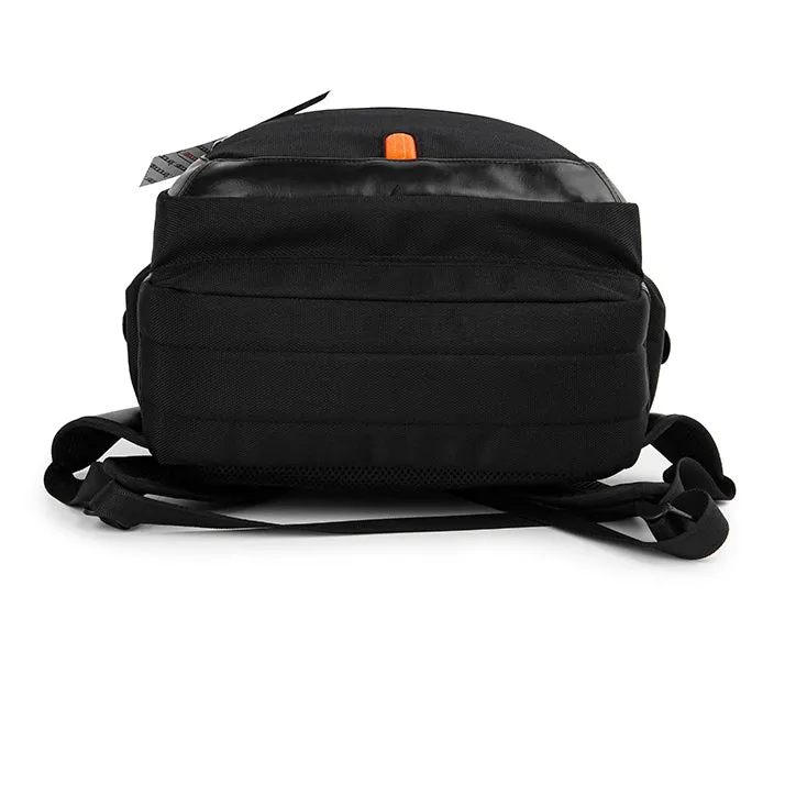 Black Orange Accented Backpacks Nylon Faux Leather Hybrid Vintage Laptop Sleeves School Travel Bookbags Mens