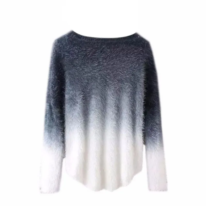 Brand Sweater Women Sexy O-neck Sweaters Loose Fluffy Wool Pullovers SM6