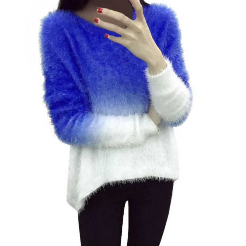 Brand Sweater Women Sexy O-neck Sweaters Loose Fluffy Wool Pullovers SM6