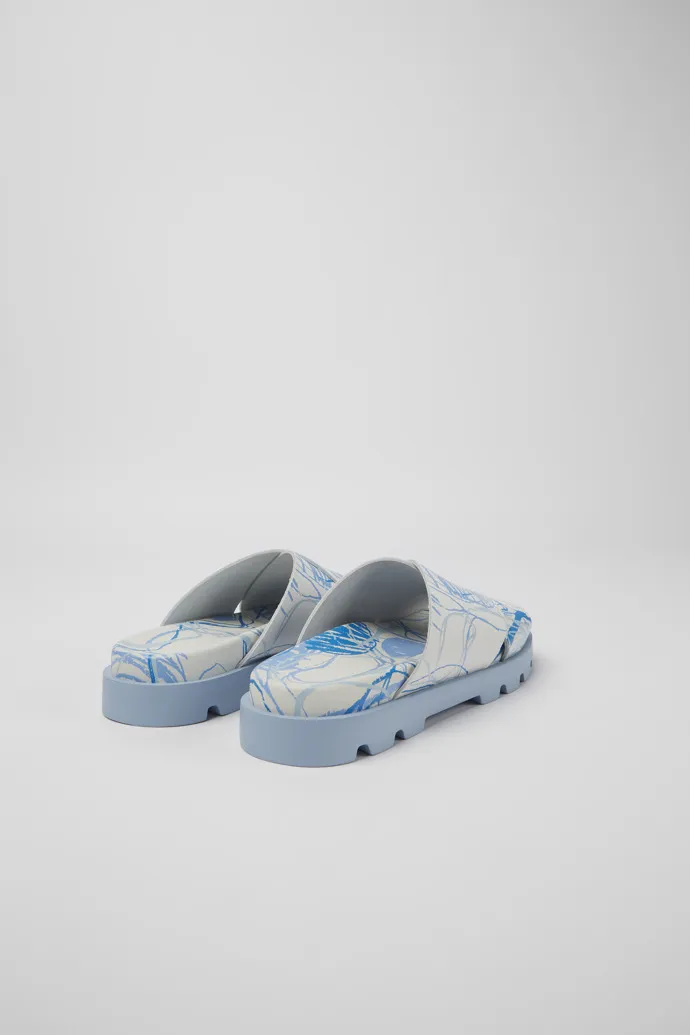 Brutus Sandal White and blue printed leather sandals for women