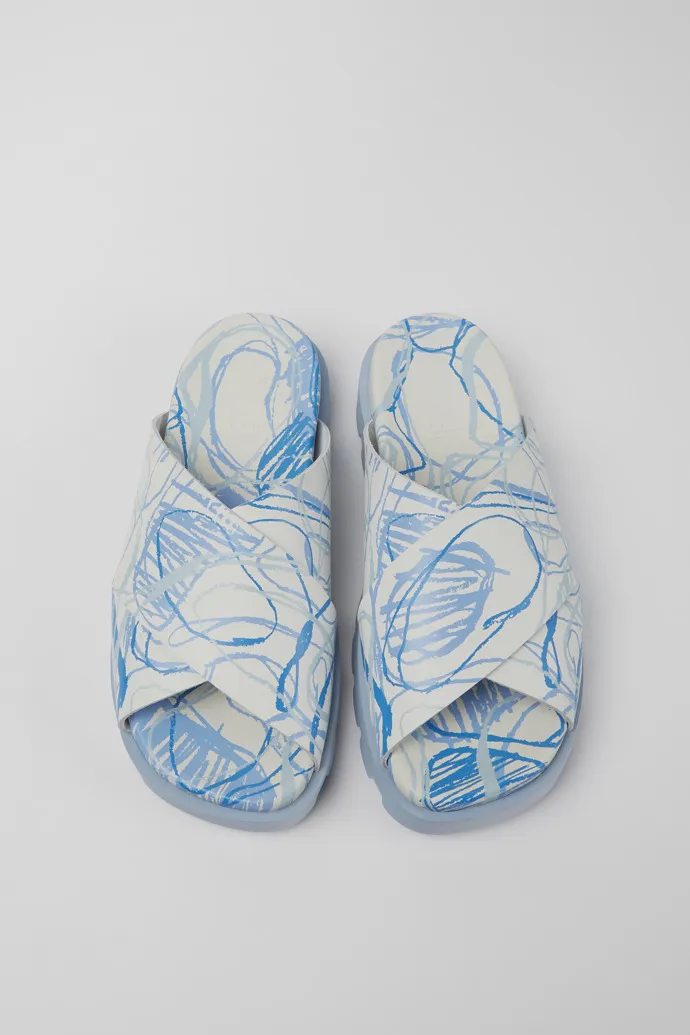 Brutus Sandal White and blue printed leather sandals for women