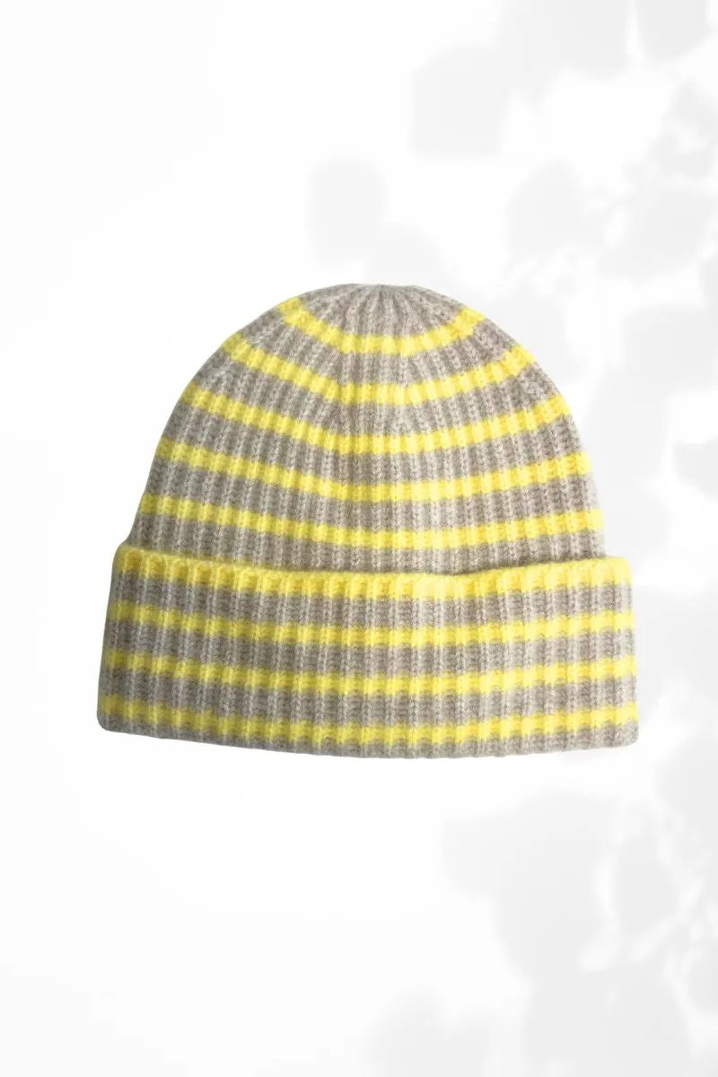 Cashmere Luxe Striped Ribbed Beanie