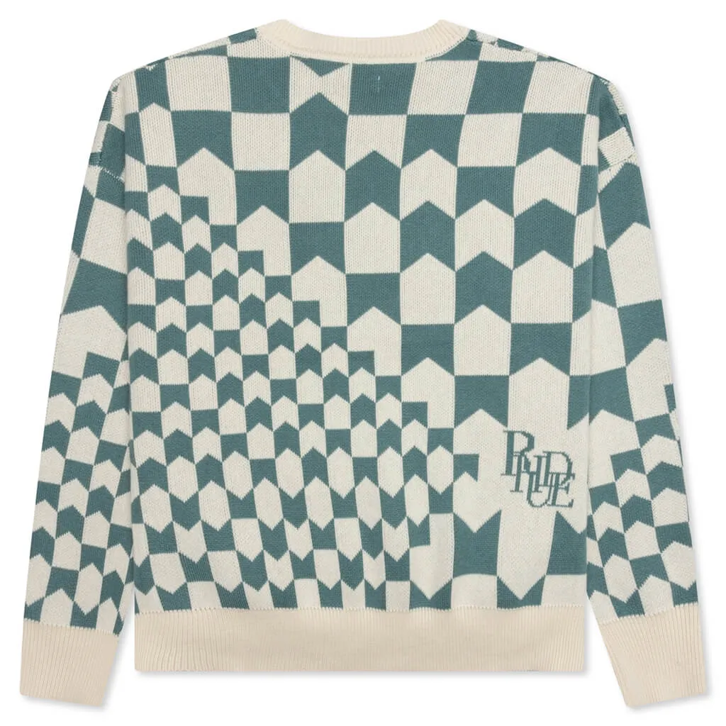 Cashmere Racing Crewneck - Ivory/Spa