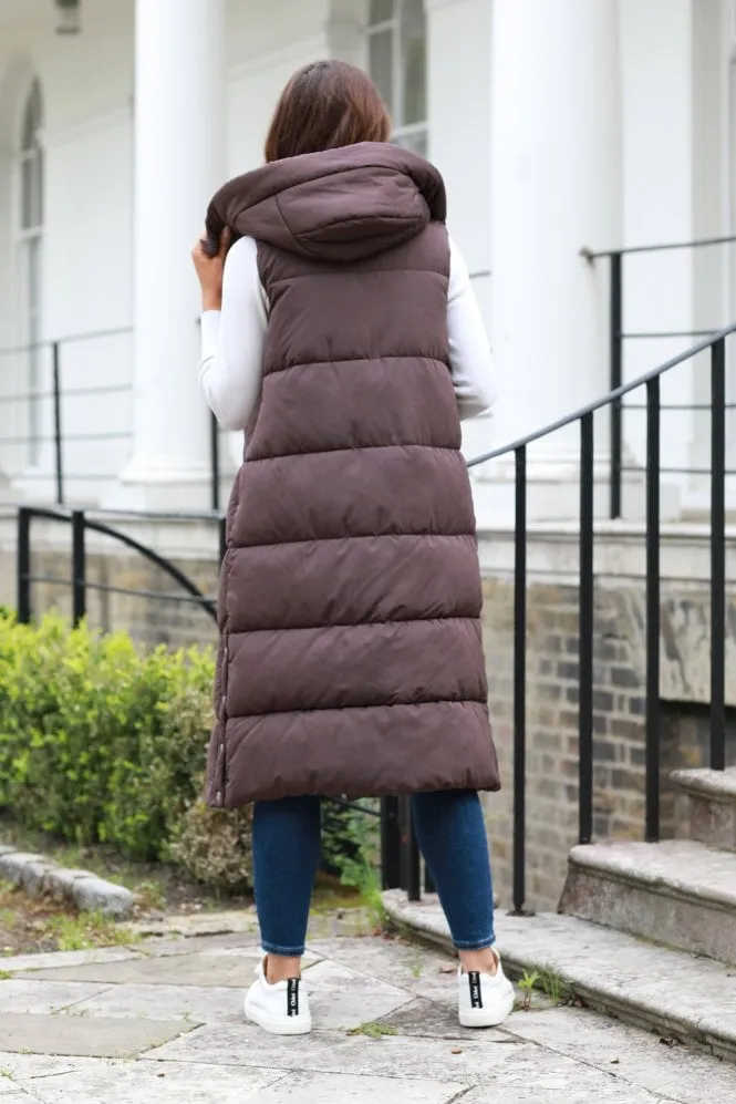 Double Second Brown Long Lux Wrap Gilet Puffer