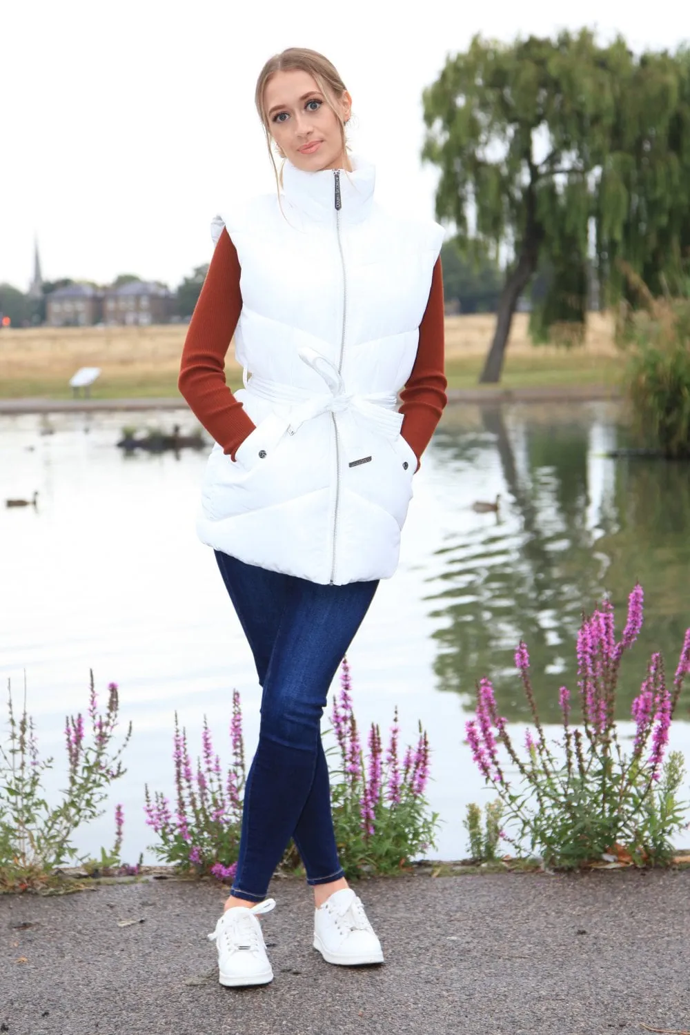 Double Second White Belted Gilet Puffer