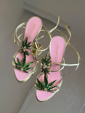 Dsquared2 marijuana leaf gold leather sandals