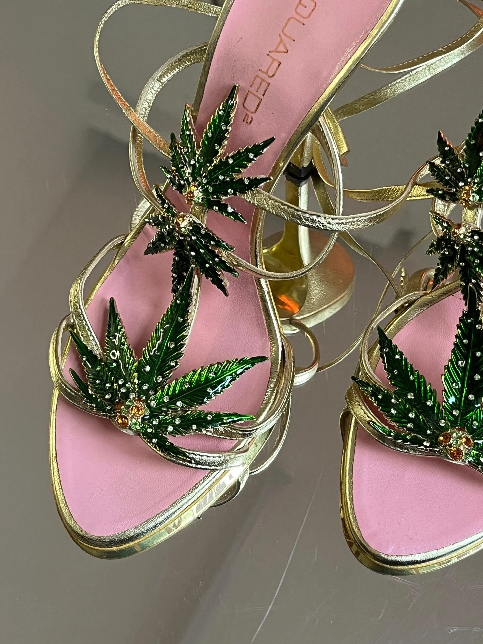 Dsquared2 marijuana leaf gold leather sandals