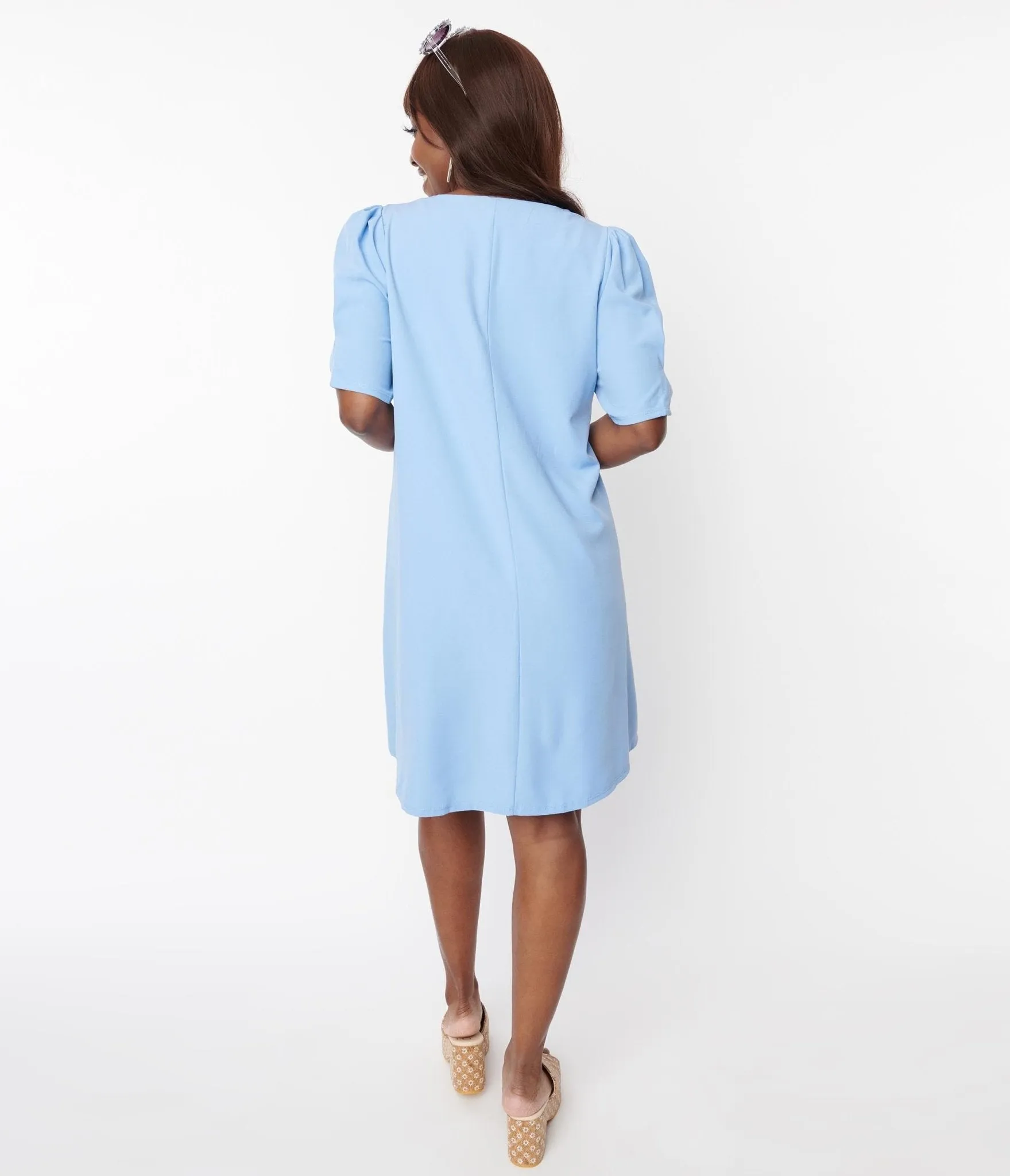 Dusty Blue Short Sleeve Shift Dress