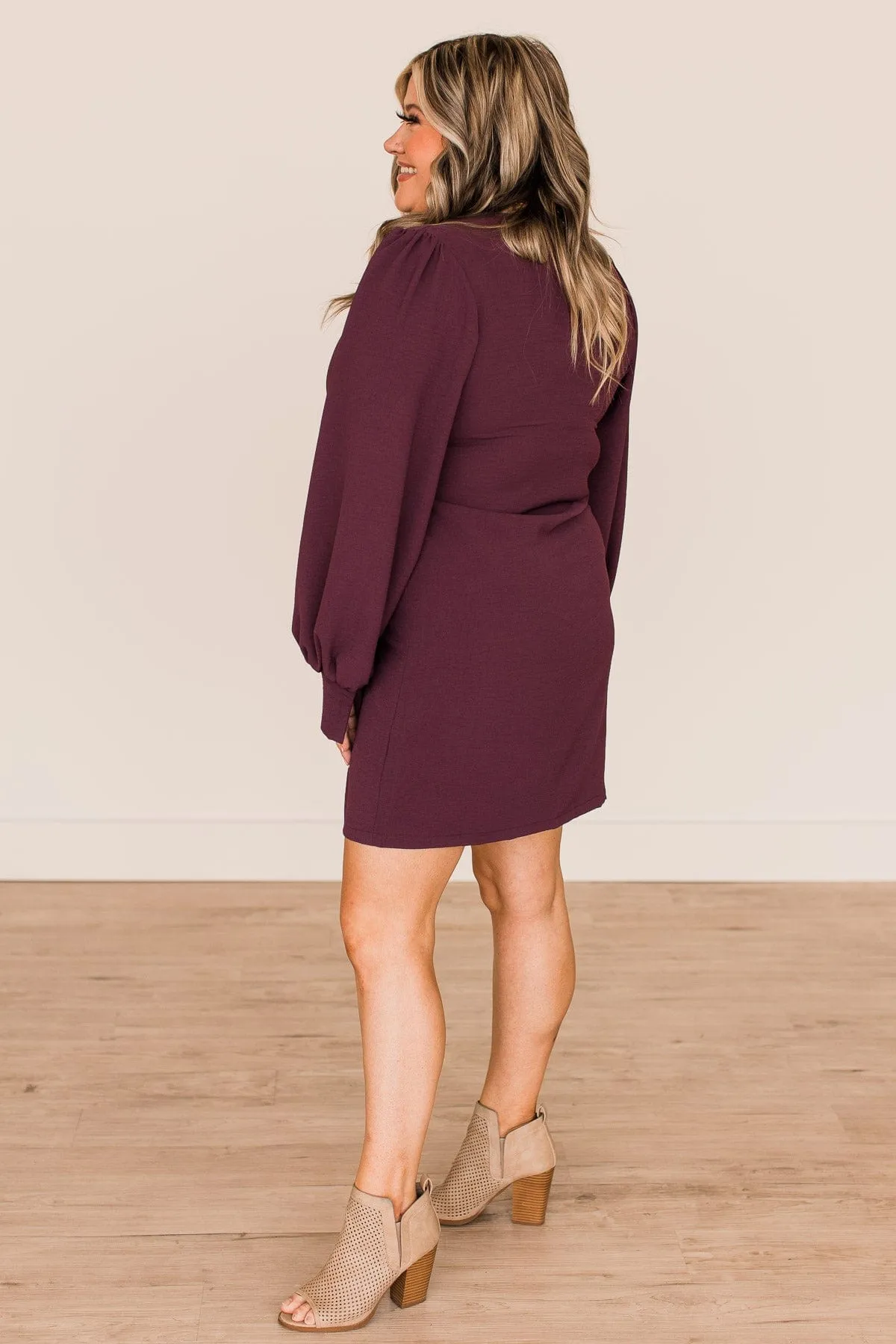 Feeling Cute Long Sleeve Shift Dress- Eggplant