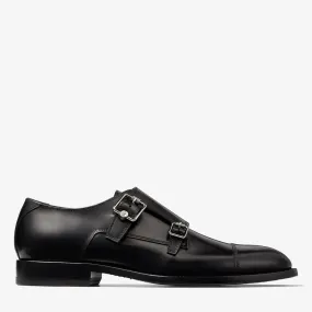 Finnion Monkstrap Black Brush Off Leather Monk Strap Shoes