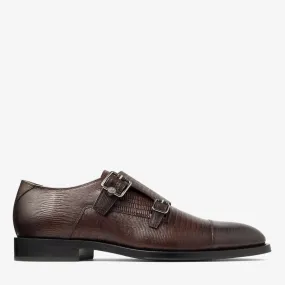 Finnion Monkstrap Coffee Lizard Printed Leather Shoes