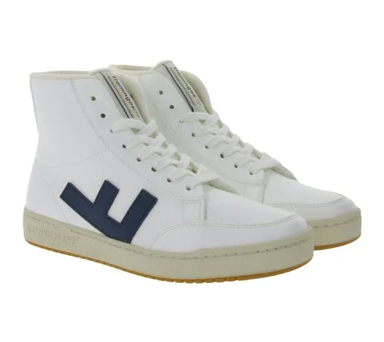 FLAMINGOS LIFE Old 80`s women s high-top sneakers fair and sustainable everyday shoes made in Spain FW21O8WHIINDBIC white/indigo