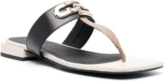 Furla logo-plaque T-bar leather sandals Black