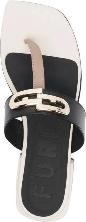 Furla logo-plaque T-bar leather sandals Black