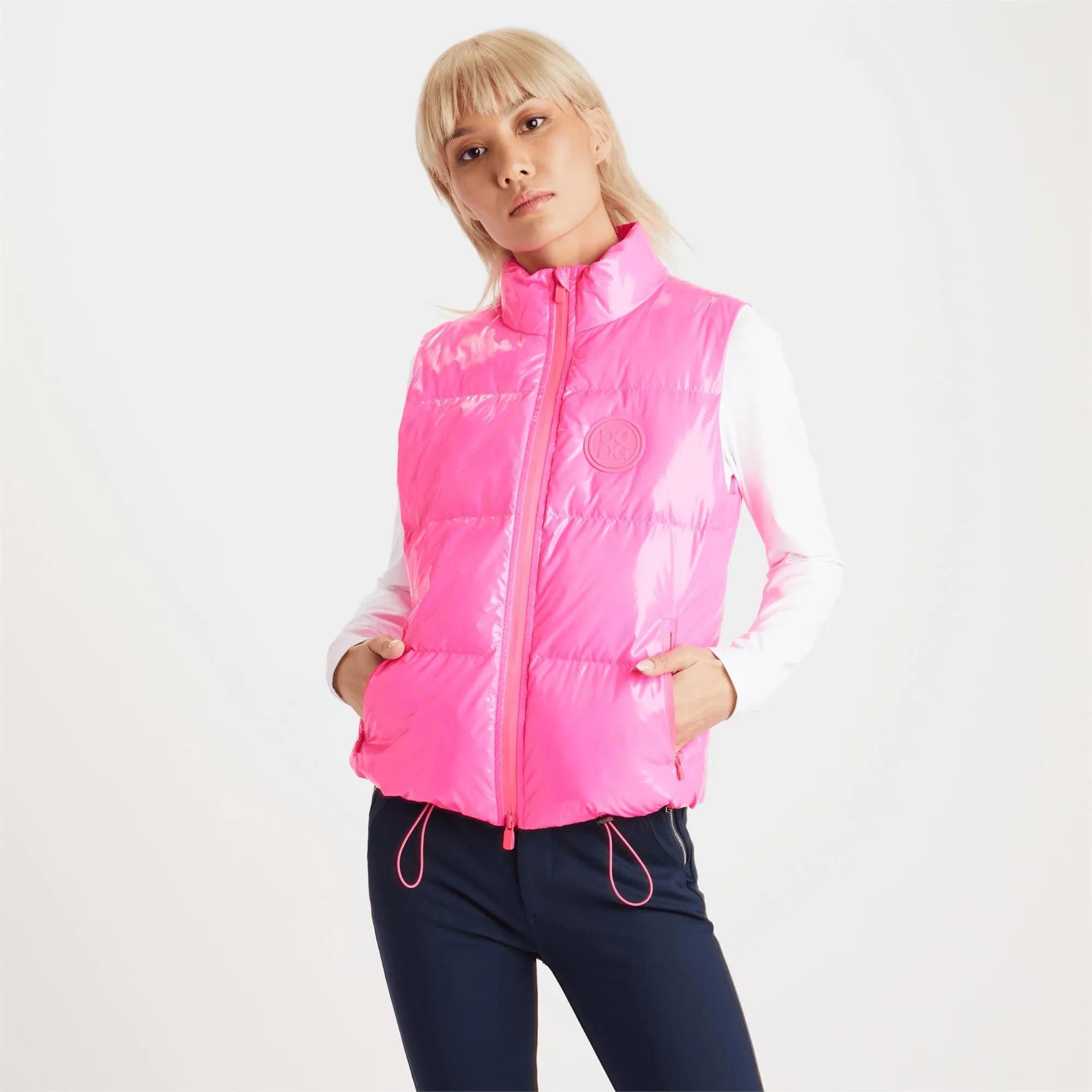 G/FORE Quilted Polished Nylon Merino Wool Lined Ladies Puffer Gilet Knockout Pink