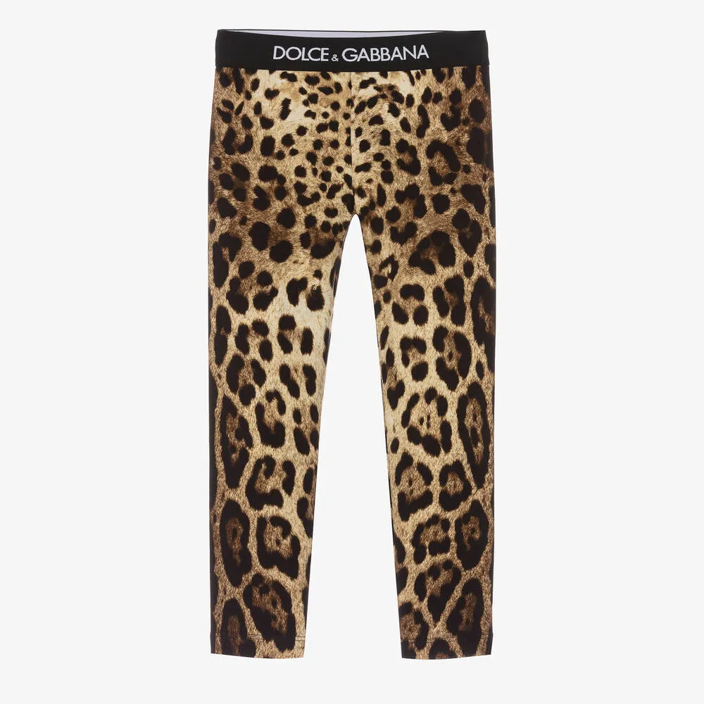 Girls Brown Leopard Print Leggings