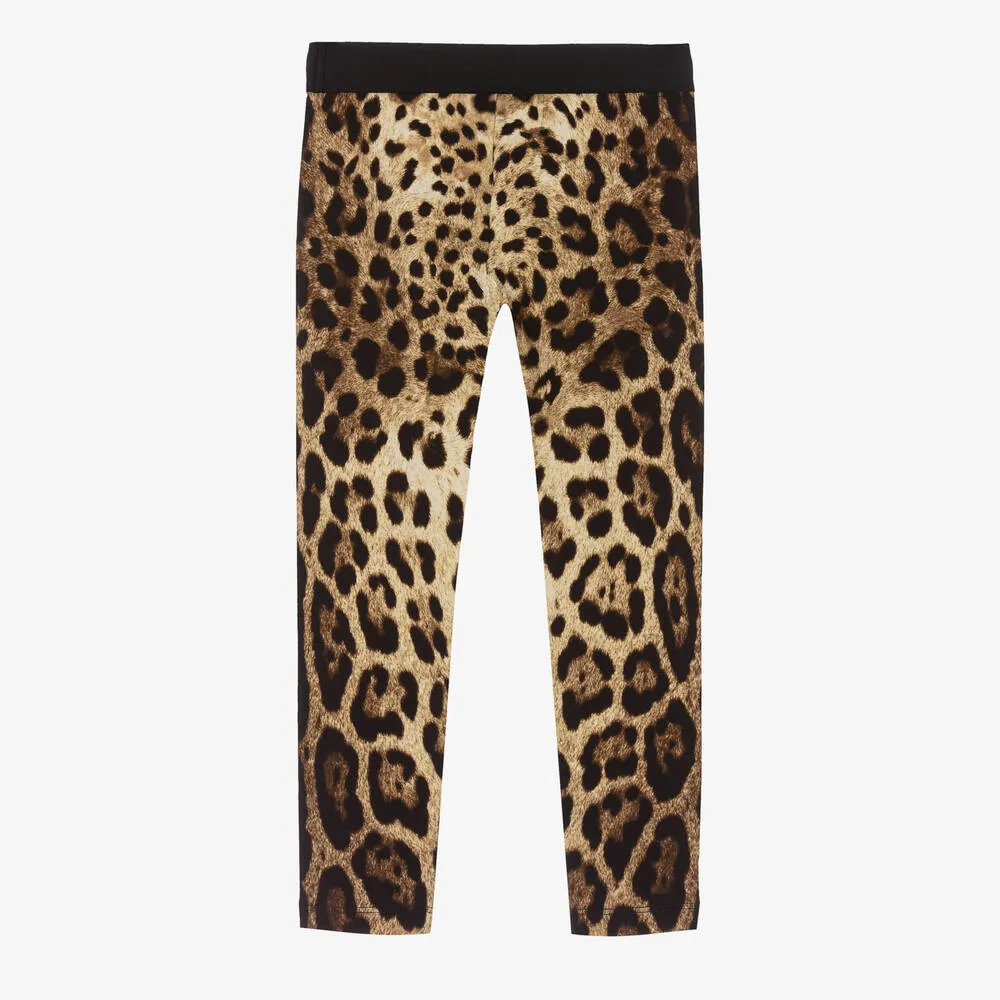 Girls Brown Leopard Print Leggings