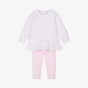 Girls Pink Striped Cotton Leggings Set