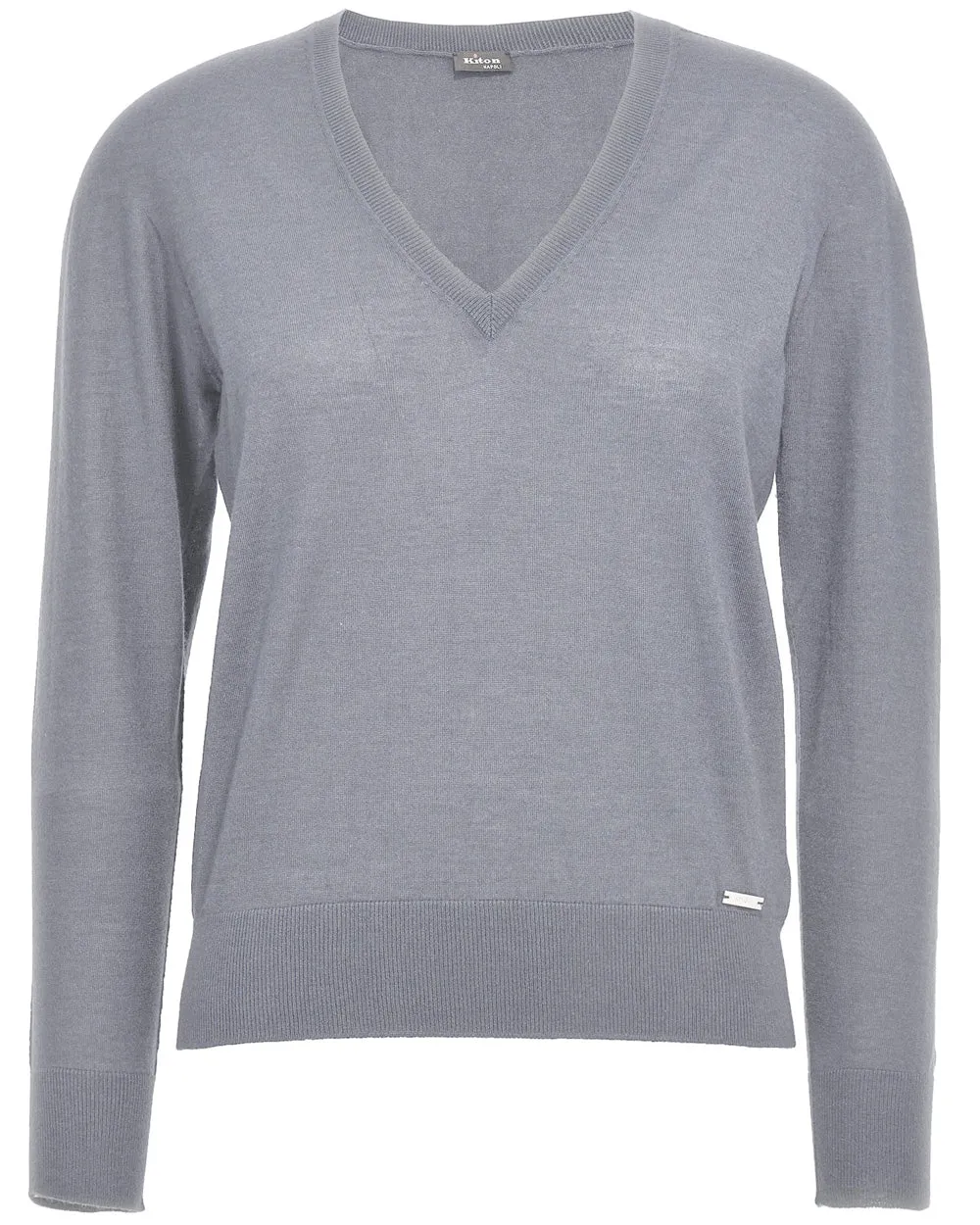 Grey Knit V Neck Top