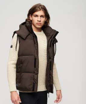 Hooded Ripstop Puffer Gilet | Dark Oak Grid