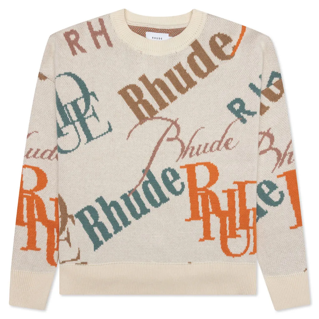 Jacquard Logo Knit Crewneck - Ivory/Multi