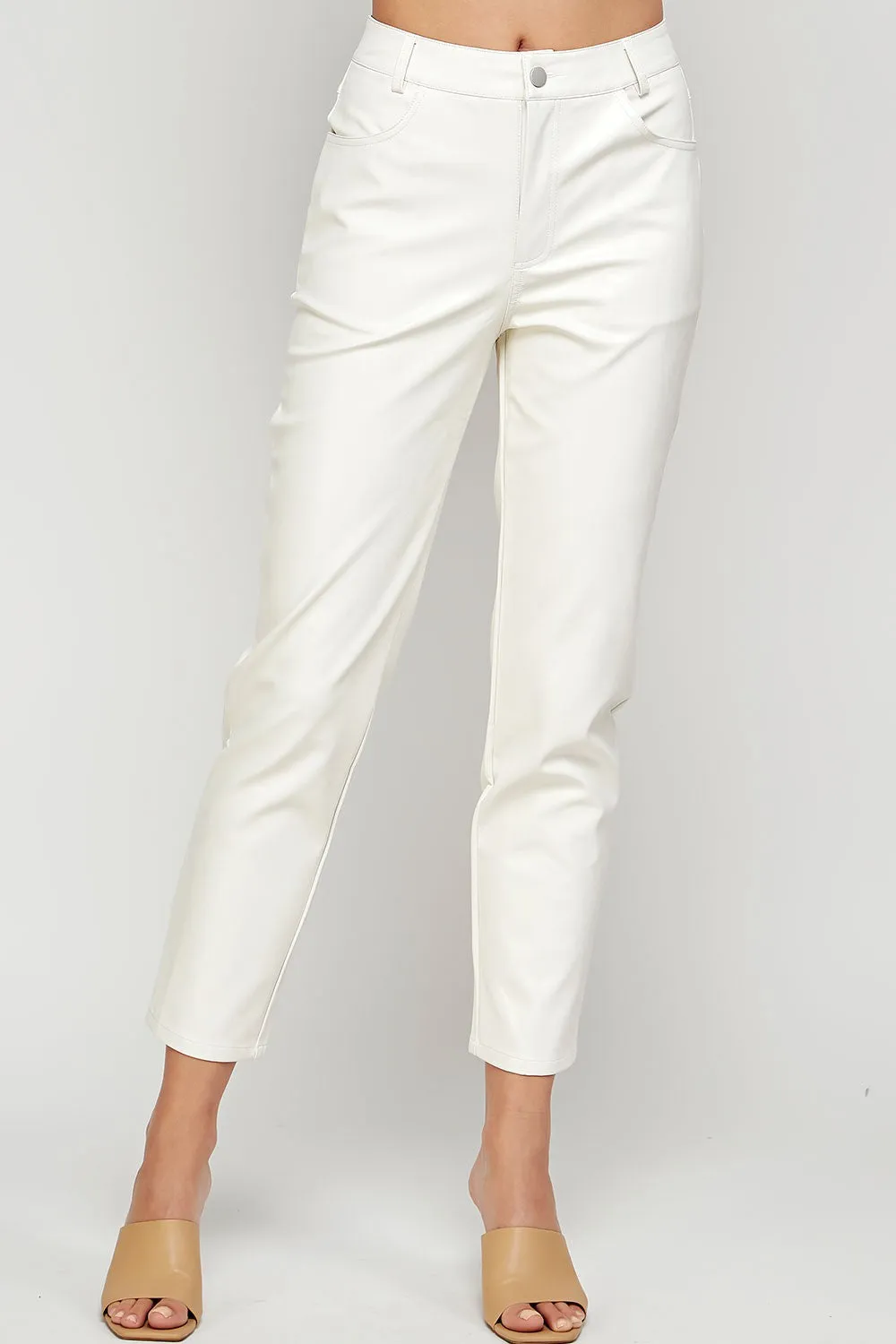 Leather Ankle Pant - Cream