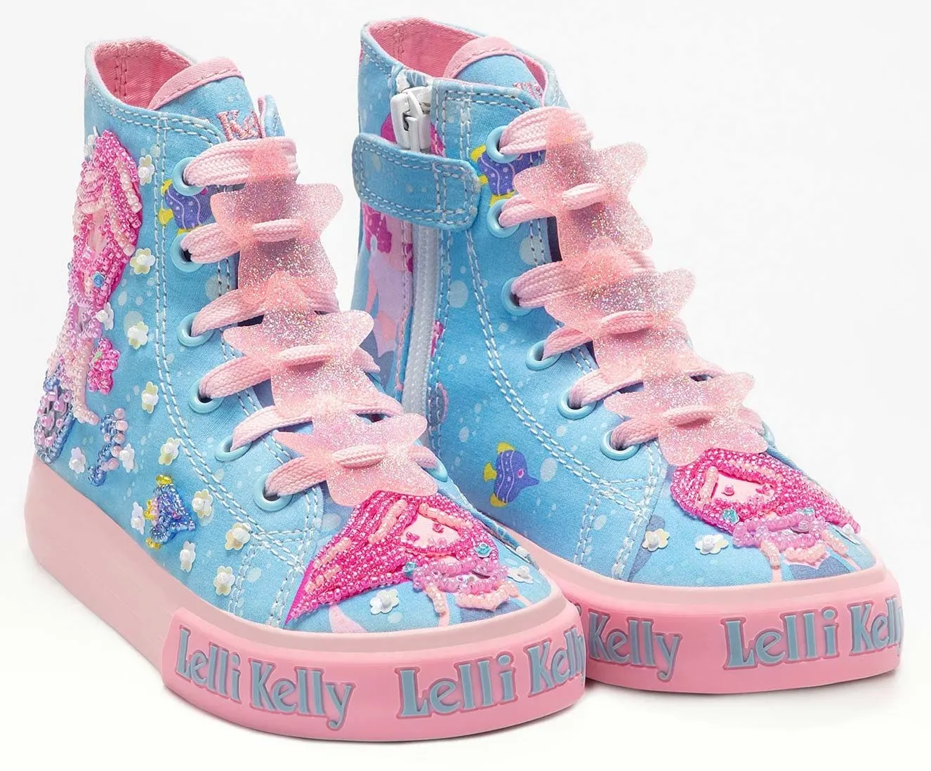 LELLI KELLY LK 2042 INGRID MERMAID CANVAS BOOTS HI-TOPS ROSA BLUE