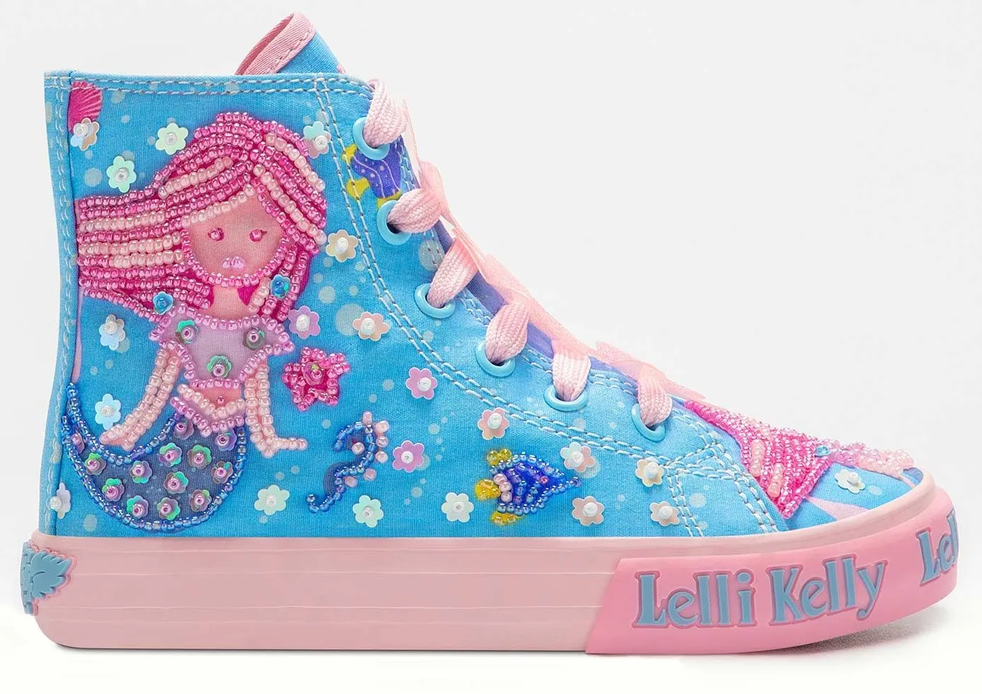 LELLI KELLY LK 2042 INGRID MERMAID CANVAS BOOTS HI-TOPS ROSA BLUE