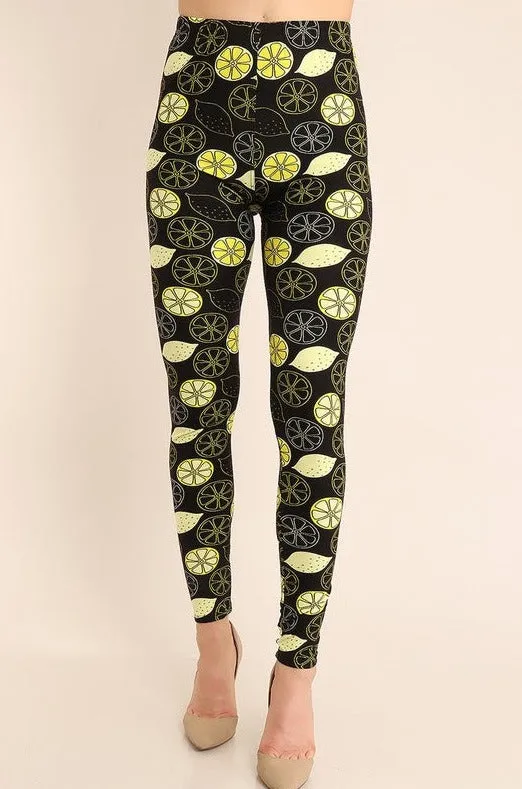 Lemon Lemonade Print Soft Leggings