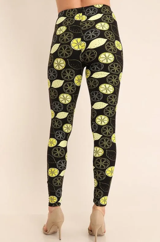 Lemon Lemonade Print Soft Leggings