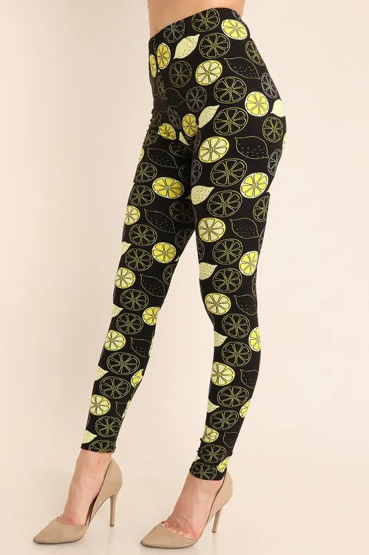 Lemon Lemonade Print Soft Leggings