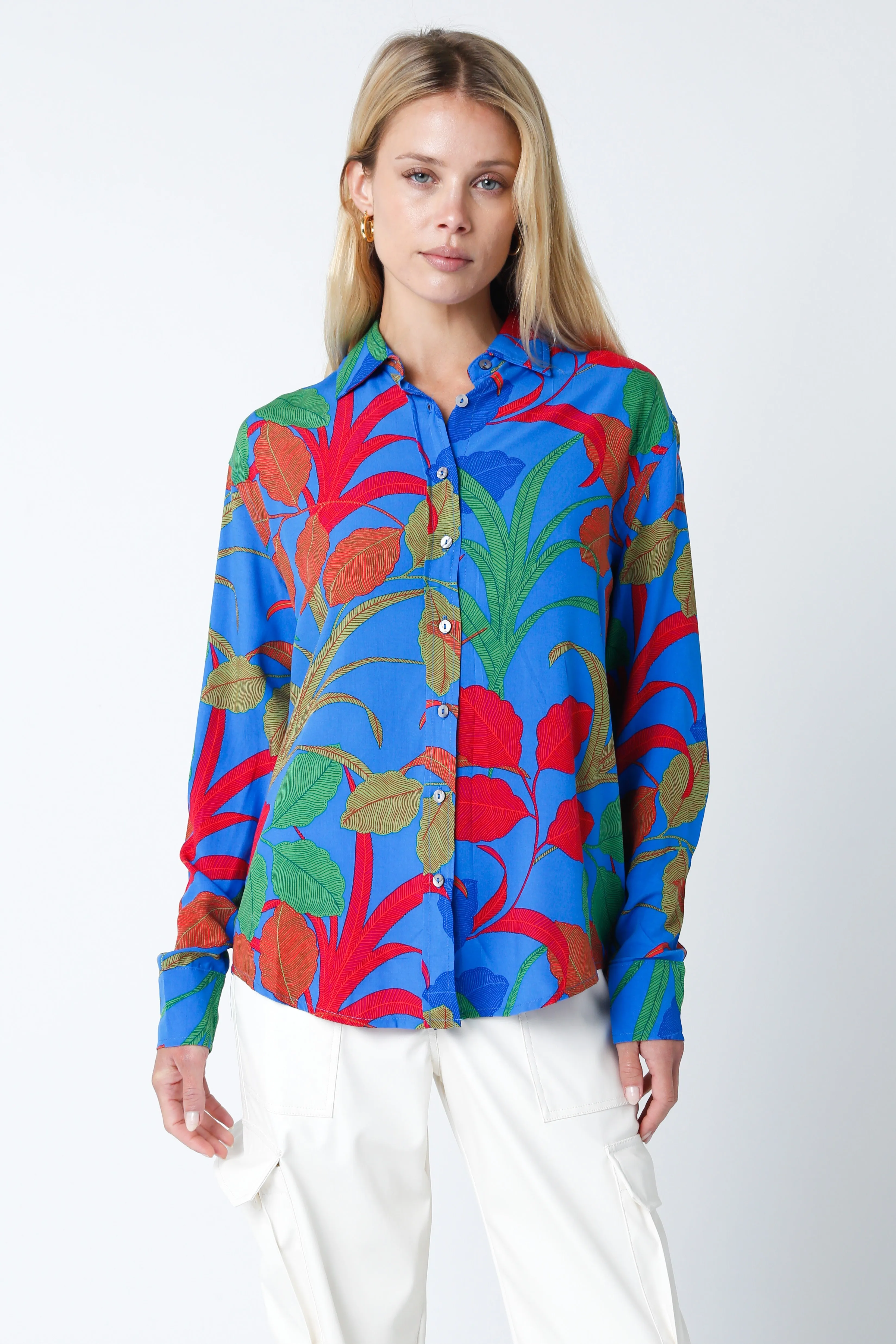 LINED LEAVES LONG SLEEVE SHIRT