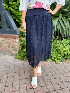 Navy Lined Floral Lace Skirt