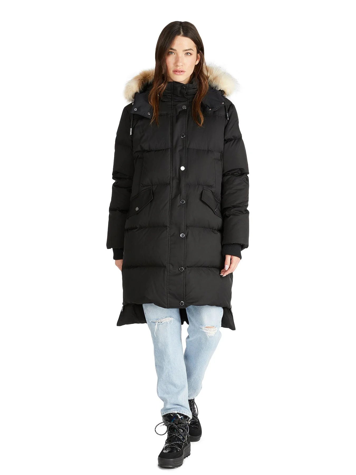 Pajar Womens Reyna Long Puffer with Faux Fur Trim - BLACK