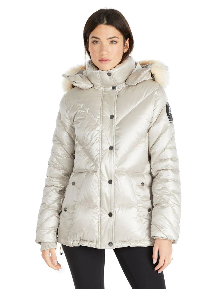 Pajar Womens Viktoria Quilted Puffer with Det Hood Fur Trim - CHAMPAGNE