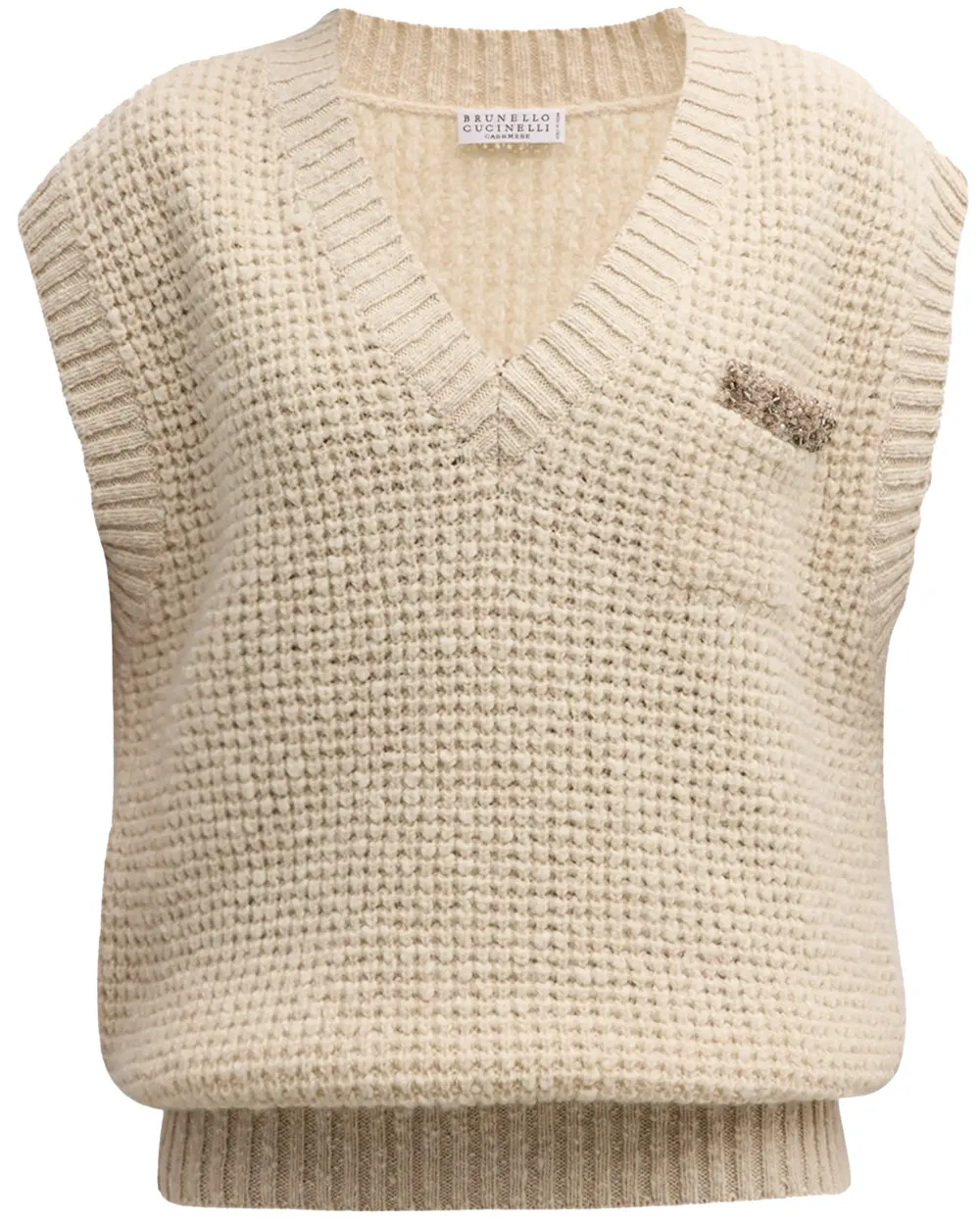 Panama Wool Cashmere Embellished Waffle Vest