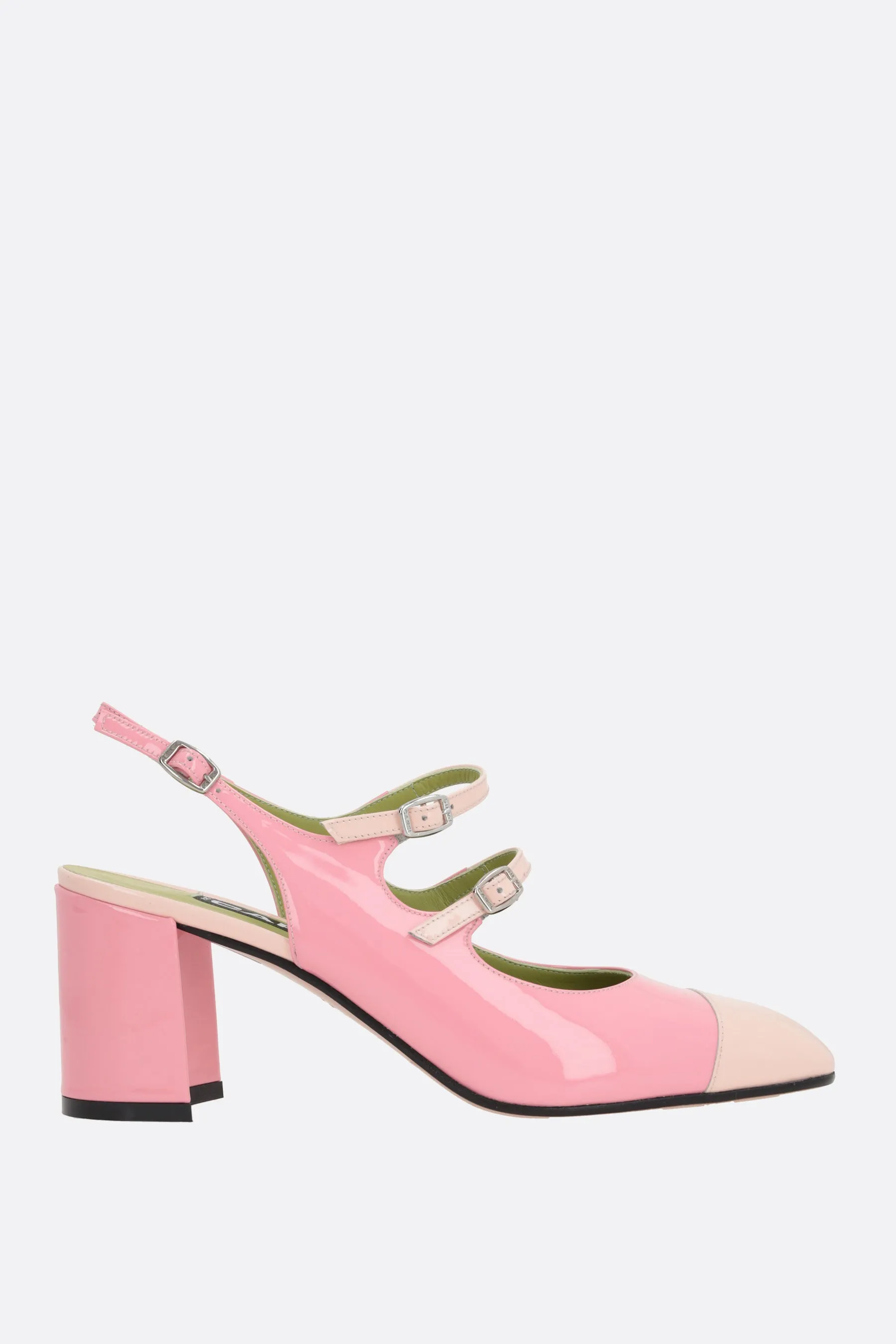 Papaya bicolor patent leather mary-jane slingbacks