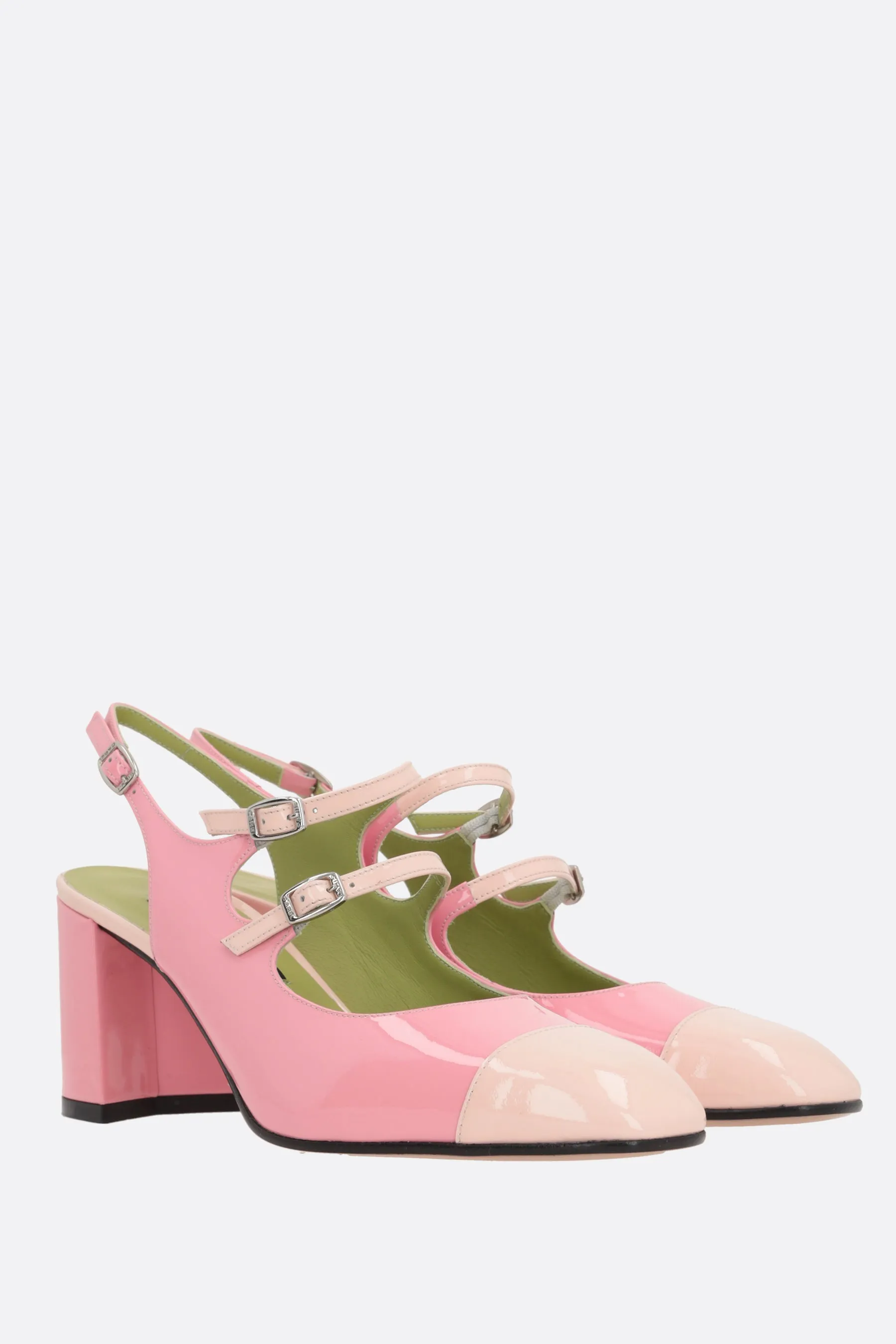 Papaya bicolor patent leather mary-jane slingbacks