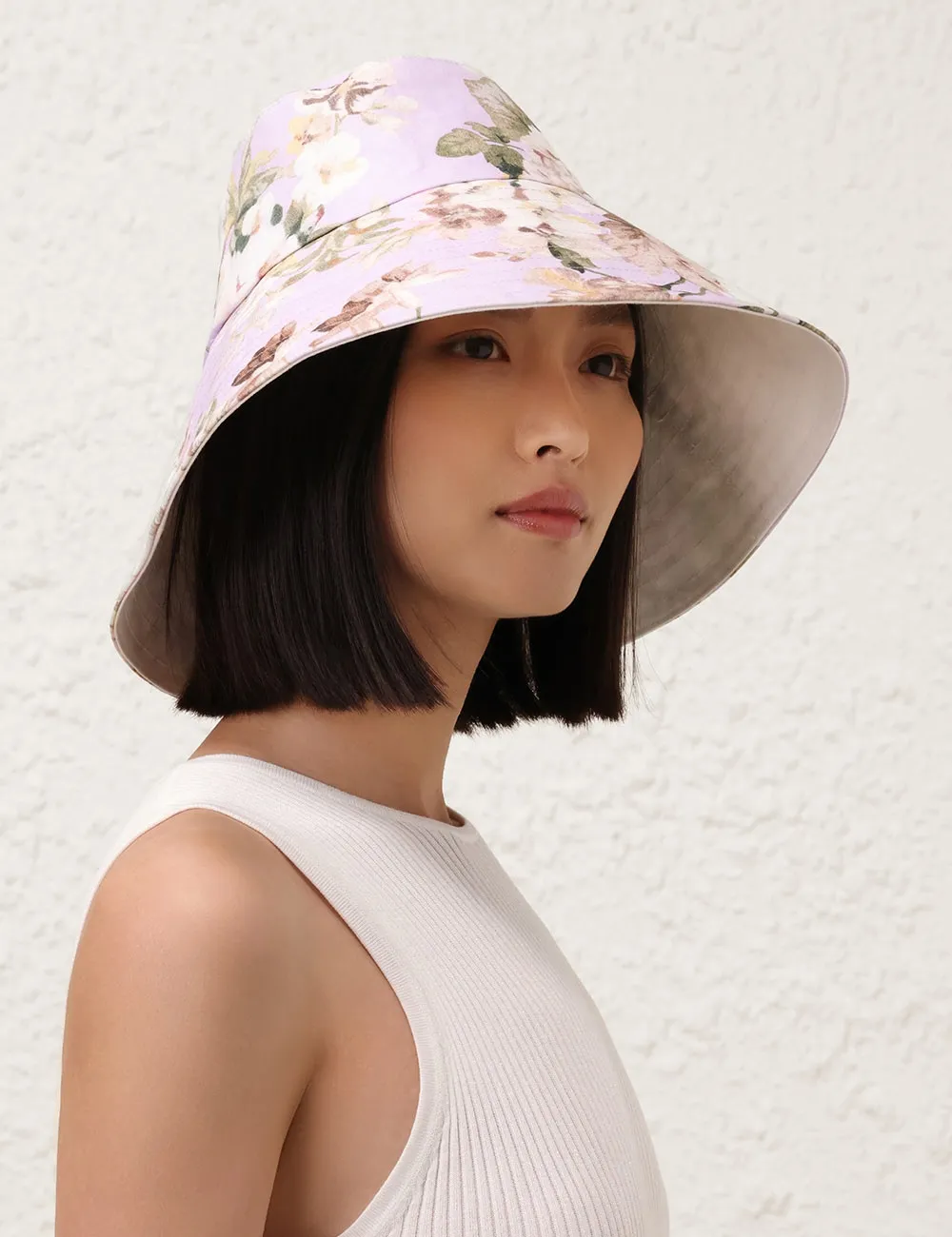 Printed Long Brim Bucket Hat